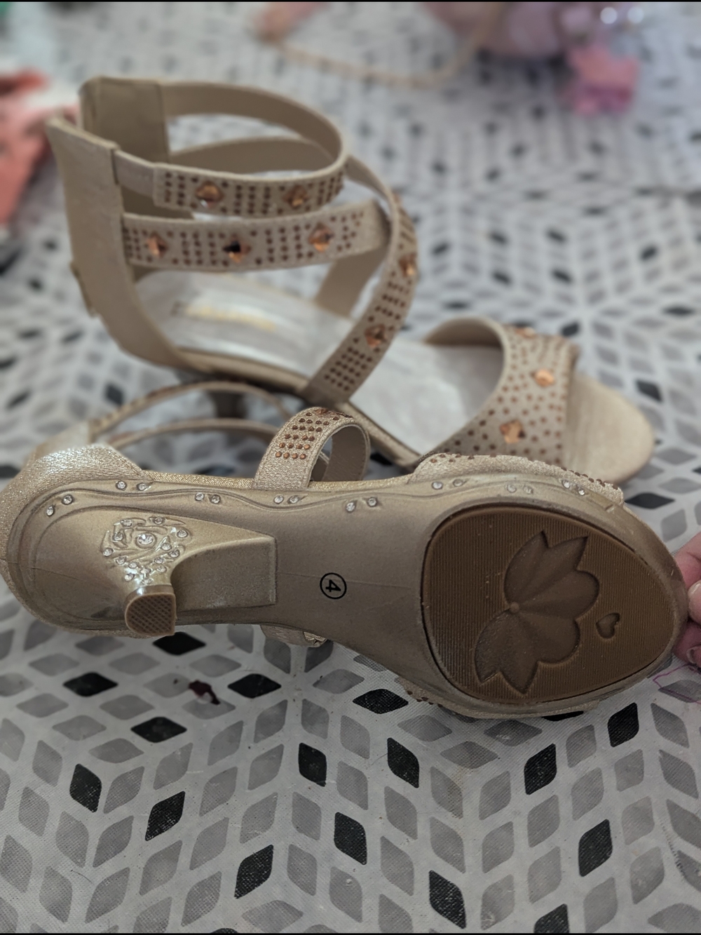 Beige Crystal Strappy Evening Heels - Picture 6 of 6